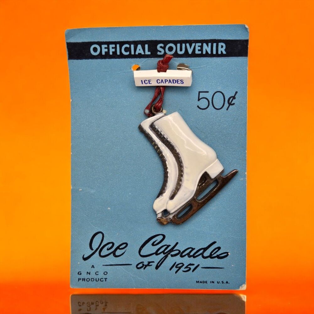 Ice Capades of 1951 Skates Pin Rare Official Souvenir Original 50C Card USA Made